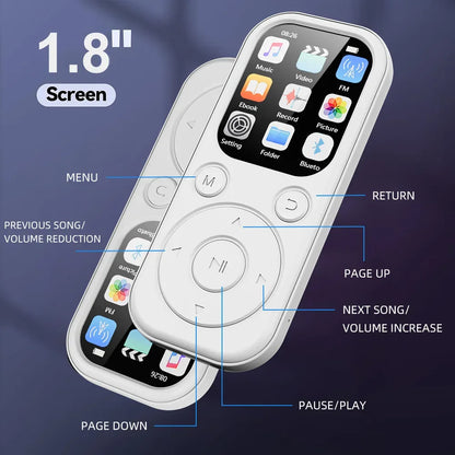 Bluetooth 5.4 MP3 MP4 Player Portable LCD Screen Music Player Stereo HiFi Speaker Support TF FM Radio Video E-Book Recording