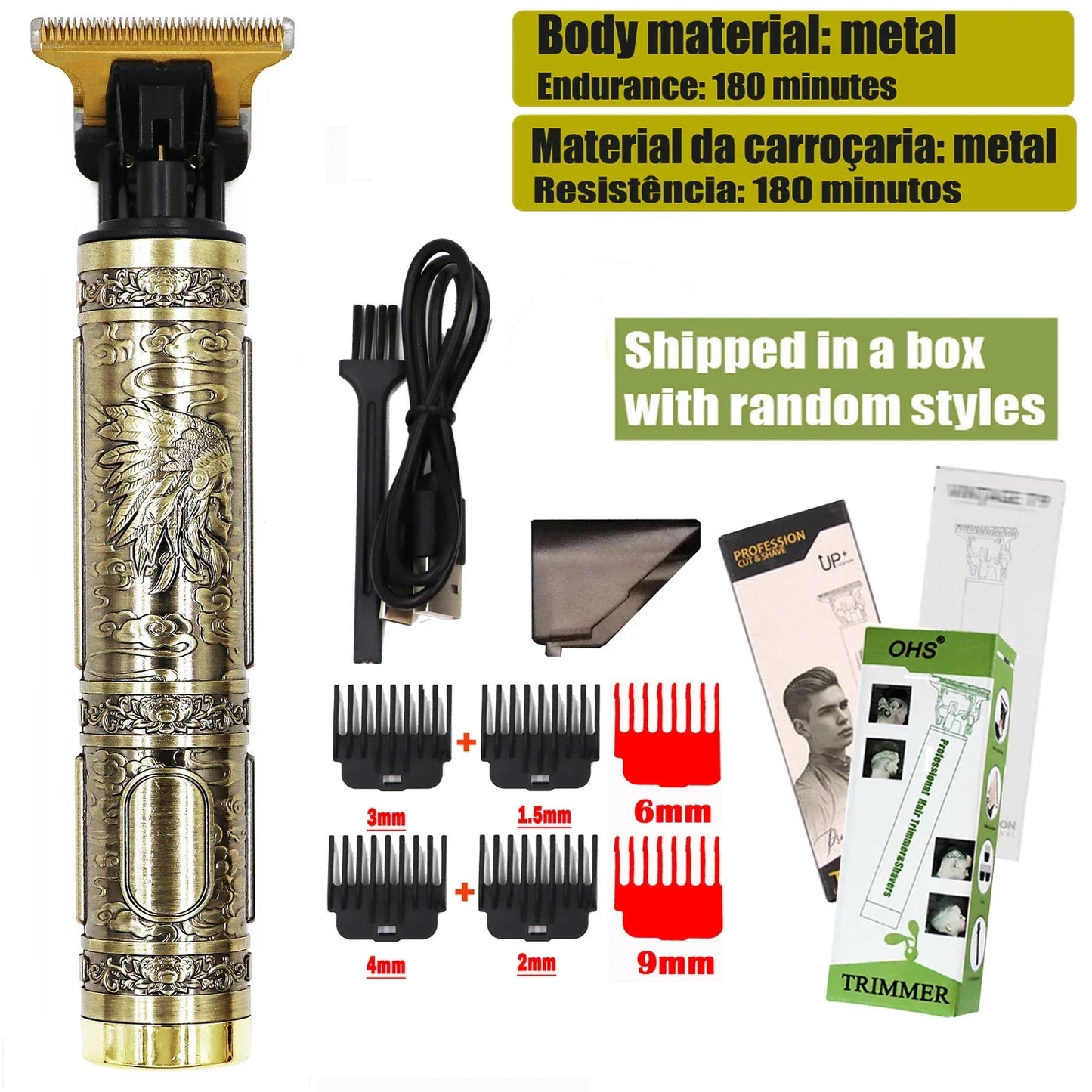 OHS T9 Vintage Electric Hairdresser Oil Shaving Head Pusher Carving Clipper Hair Cutting Machine Precision Trimmer for Men Care