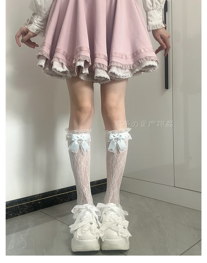 JK Lolita Lace Stockings Bow Knot Sweet Socks Female Long Stocking Teen Uniform Calf Socks Student Cute JK Socks