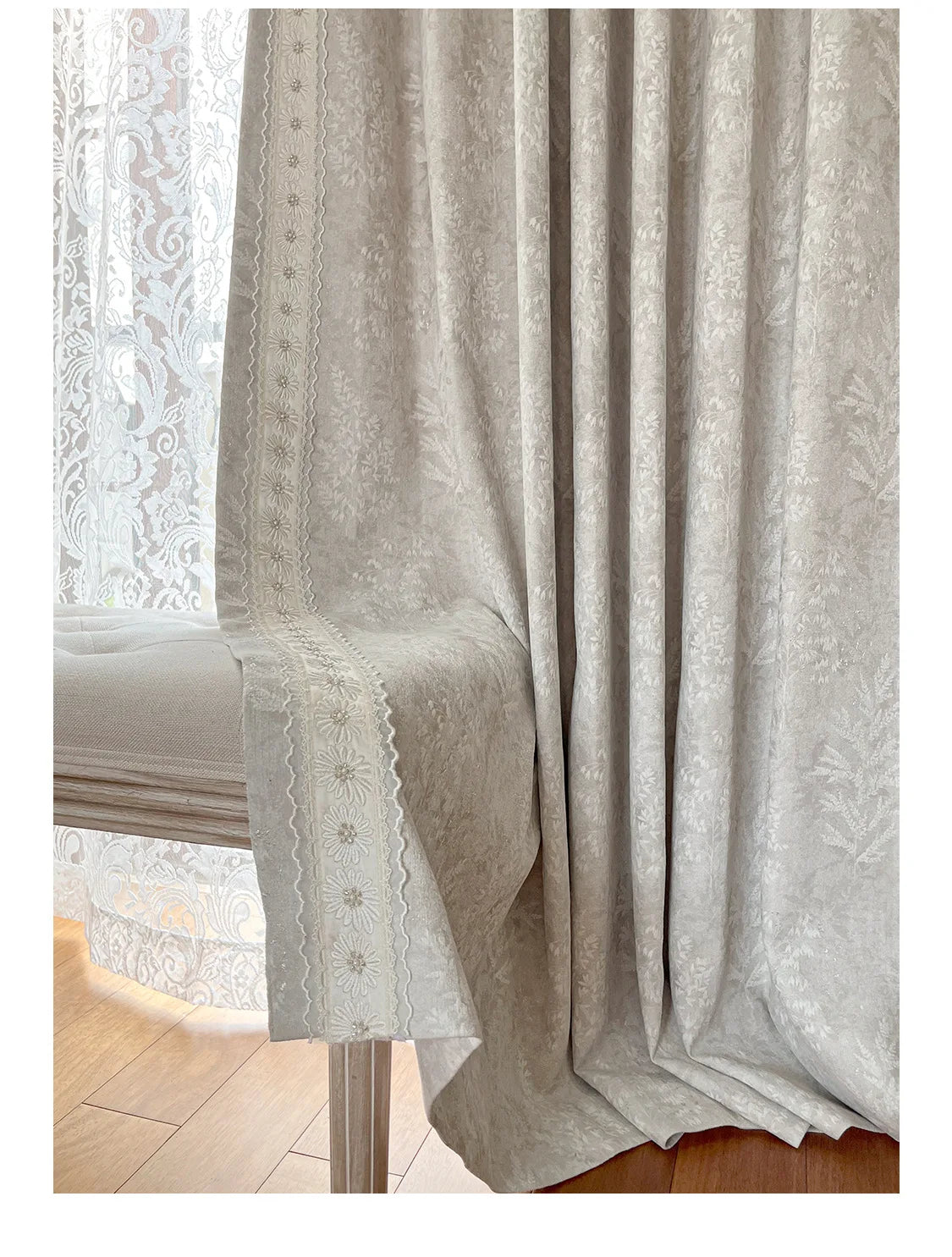 French Retro Style High-end Luxury Romantic Jacquard Chenille Lace Blackout Curtain Bedroom Door Screen Shutter Home Decor