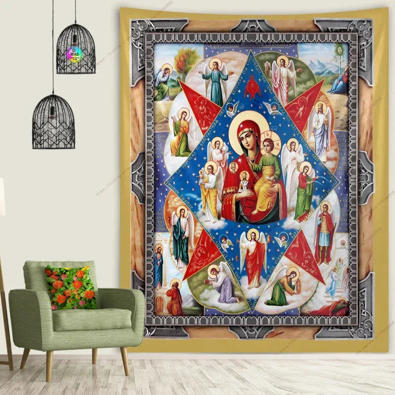 Icon of Christ Tapestry Jesus Easter Wall Decor God Home Decoration  Blessed Virgin Mary Wall Tapestries Christmas Room Decor