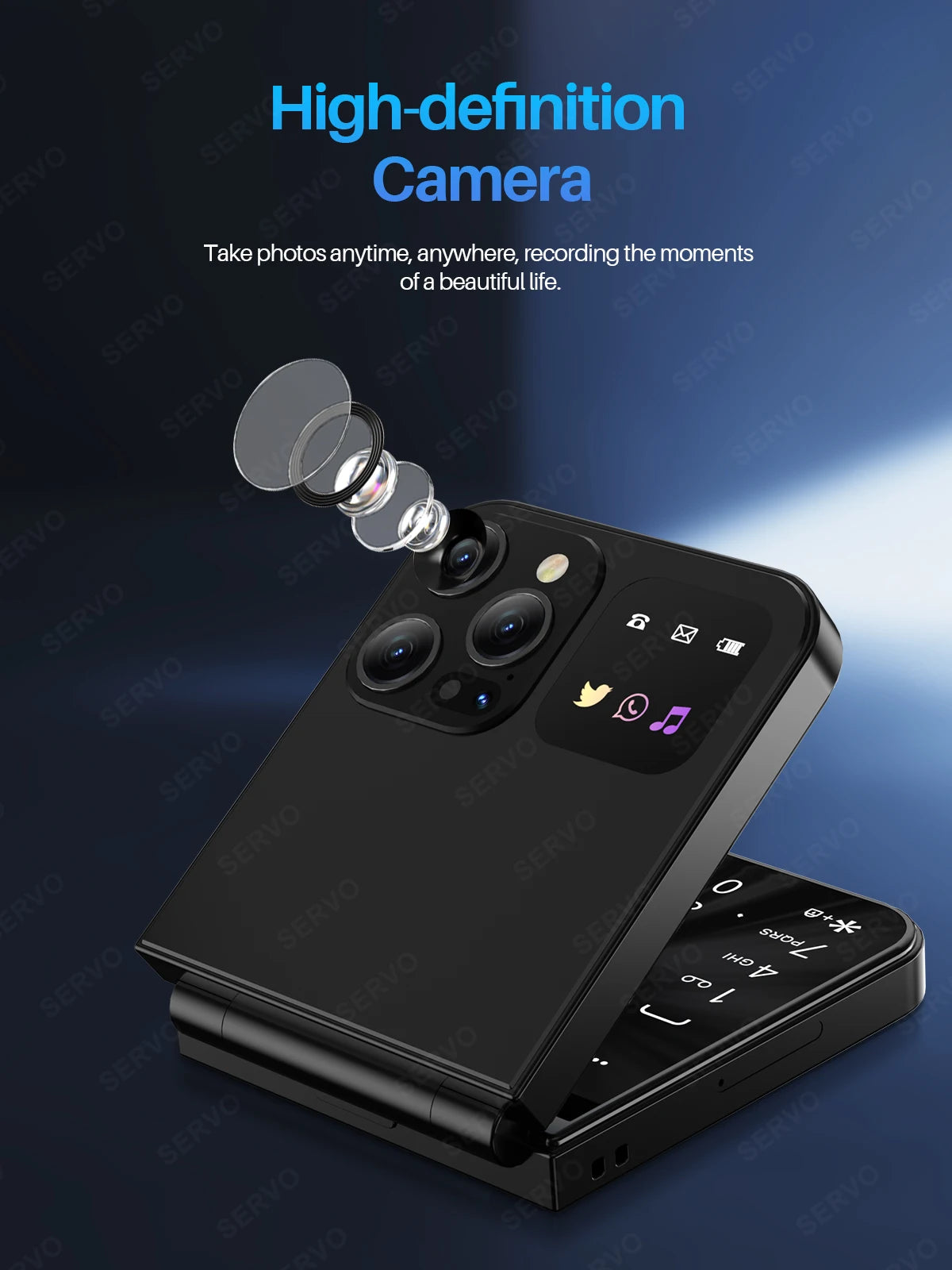 SERVO A50 PRO Flip Mobile Phone 2.4" Display Speed Dial Call Recording Blacklist 2 SIM Unlocked Foldable Cellphones New Version