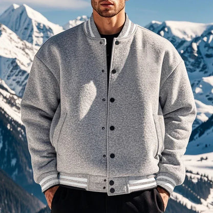 Men's Baseball Jacket with Stand-up Collar Button, Flight Jacket Monochromatic Loose, Casual, American Sports, Autumn and Winter