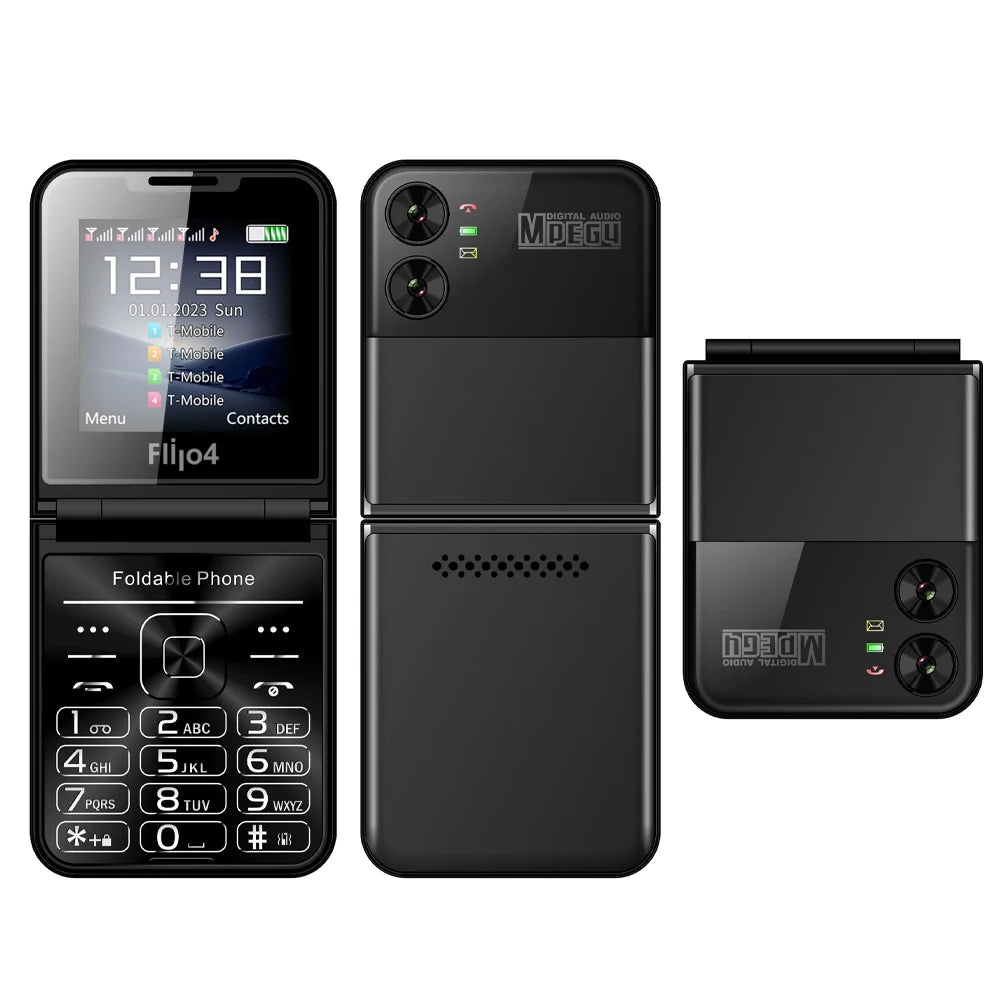 SERVO 4 SIM Fashionable Flip Cellular Phone Speed Dial Flashlight Magic Voice FM Radio 2G GSM Foldable Mobile Phone Type-C 2.6"