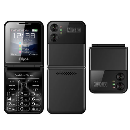 SERVO 4 SIM Fashionable Flip Cellular Phone Speed Dial Flashlight Magic Voice FM Radio 2G GSM Foldable Mobile Phone Type-C 2.6"