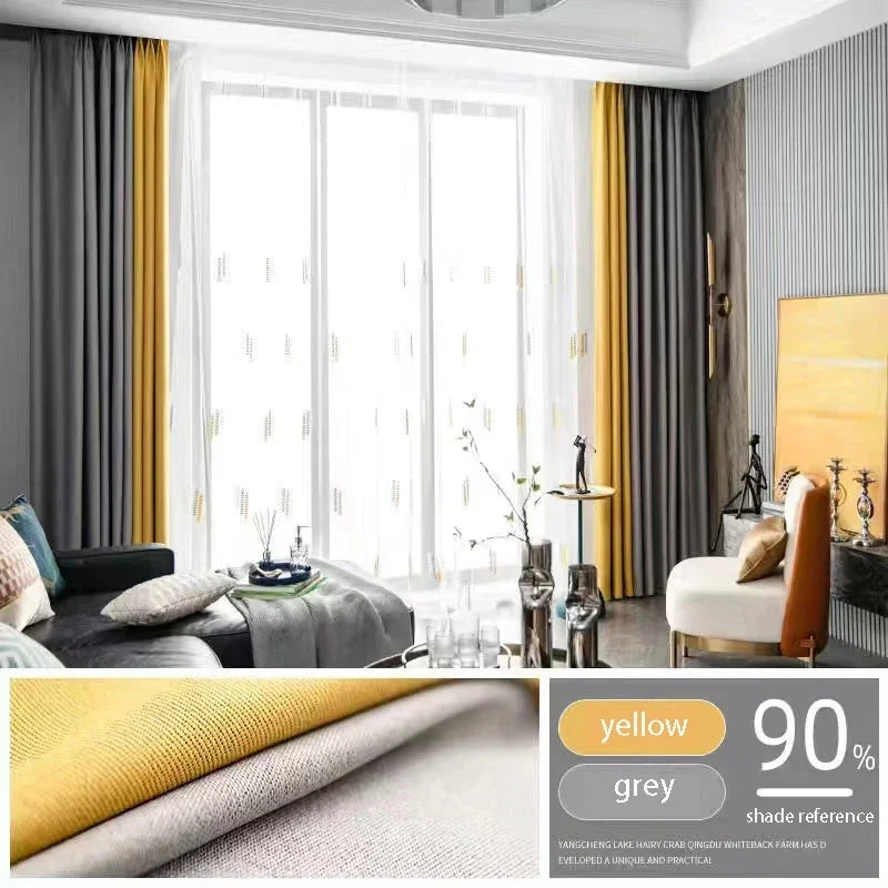 2025 New Spliced Two Color Bedroom Full Blackout Curtain Living Room Advanced Curtains Room Bay Window Light Luxury Drapes