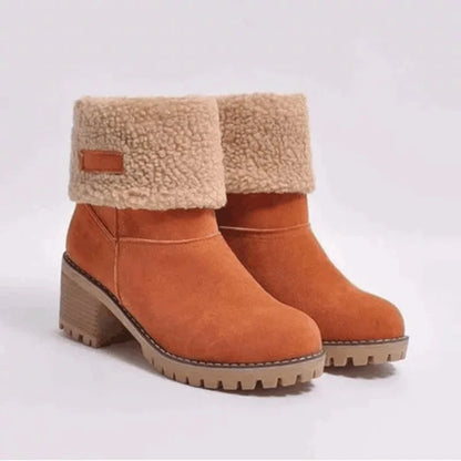 Warm Fleece Lined Mid-Calf Snow Boots Women's Velvet Booties Matte Finish Booties Two-Way Wear Low Heel round Toe Winter Boots