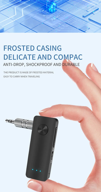 2-In-1 Wireless Audio Adapter Bluetooth 5.3 Receiver Transmitter 3.5mm Jack AUX Lossless Sound MIC For Car Speaker TV PC