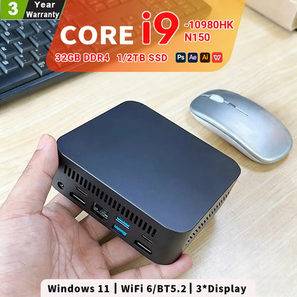 NEW Core I9-10980HK/N150 Portable Mini PC Computer Windows 11 32GB DDR4 1/2TB SSD Gaming Computer WiFi 6 Office Mini Desktop