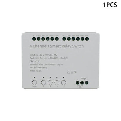 【4 Channel Smart Relay】Tuya WiFi+RF433 DIY Module AC 100-240V/DC 5-24V Alexa Remote Timer Switch for LED Light Home Automation