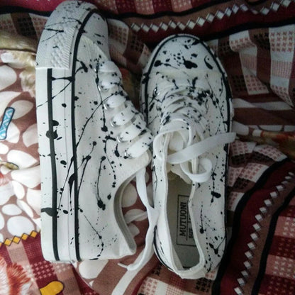 Graffiti Sneakers Men Women Black Ink Dirty Shoes Size 35-44 College Hiphop Style School Couple Shoes 2024 Spring Canvas Sneaker