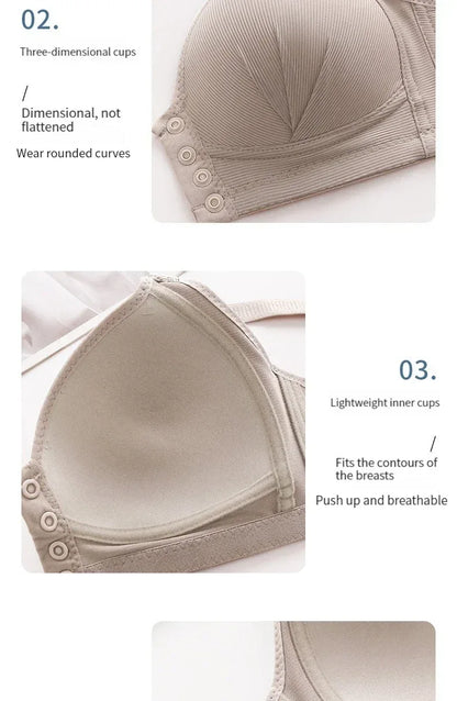 Front button bra underwear no underwire breathable comfortable traceless invisible hollow print adjustable@G102