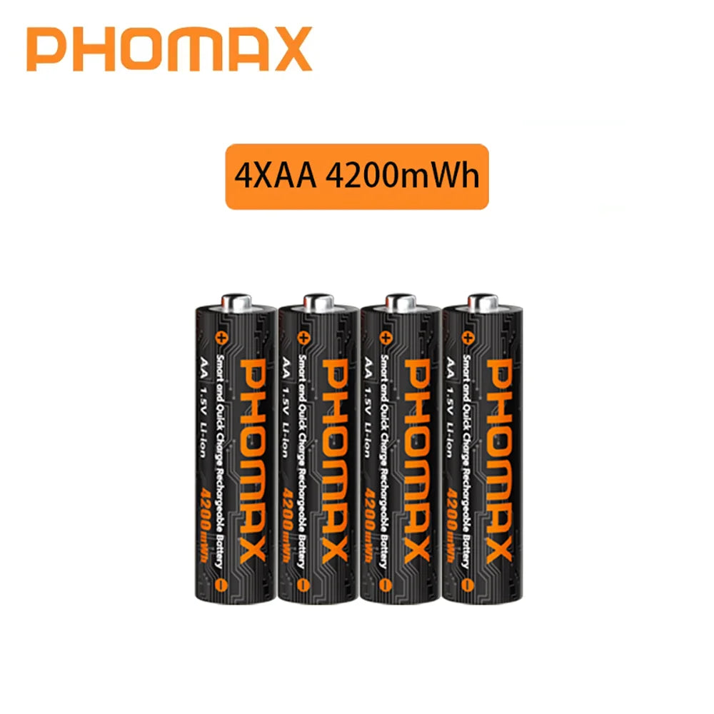 PHOMAX New Fast Charger&Rechargeable Battery,1.5V AA 4200mWh & AAA 1110mWh Lithium Battery  For  Remote Control Mouse SmartDoor