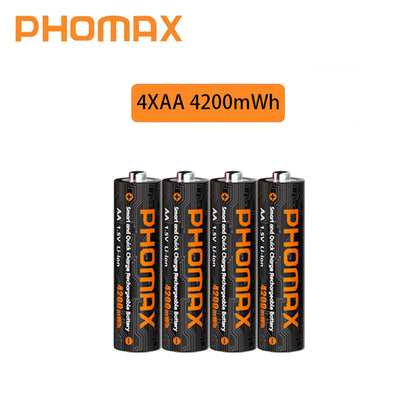 PHOMAX New Fast Charger&Rechargeable Battery,1.5V AA 4200mWh & AAA 1110mWh Lithium Battery  For  Remote Control Mouse SmartDoor