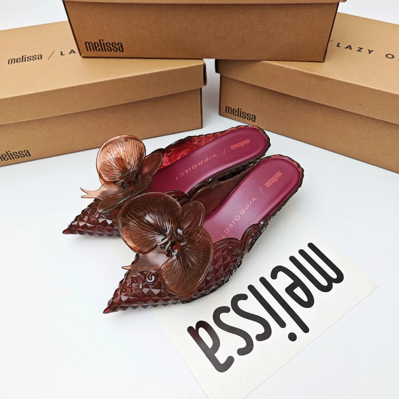 Design Big Butterfly Knot Melissa Women Flat Mules Sandals High Quality Cozy Patent Leather Pointed Toe Back Strap Shoes