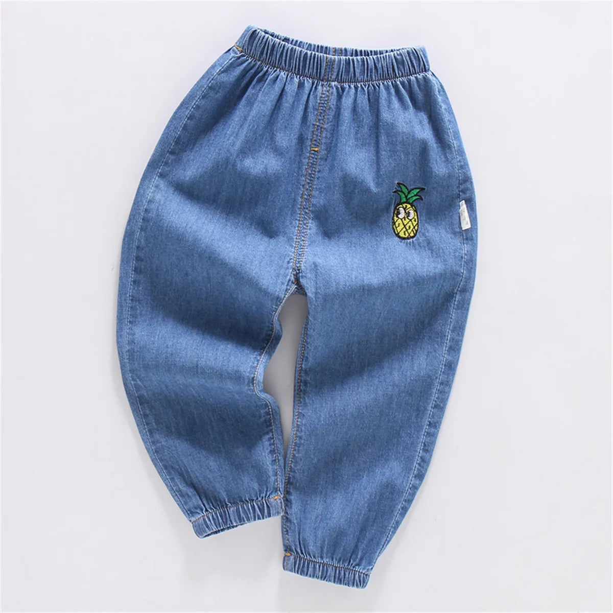 Children'S Jeans Baby Four Seasons Outwear Casual Pants Embroidered Simple Versatile Elastic Waist Sports Wear