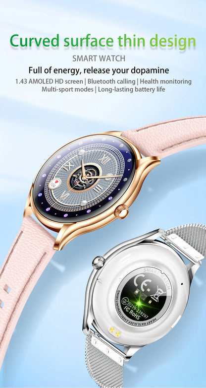 2025 New AMOLED Screen 7.9mm Ultra-thin Women Blue Tooth Call Smart Watch Heart Rate Health Lady Music Sport Fitness Smartwatch