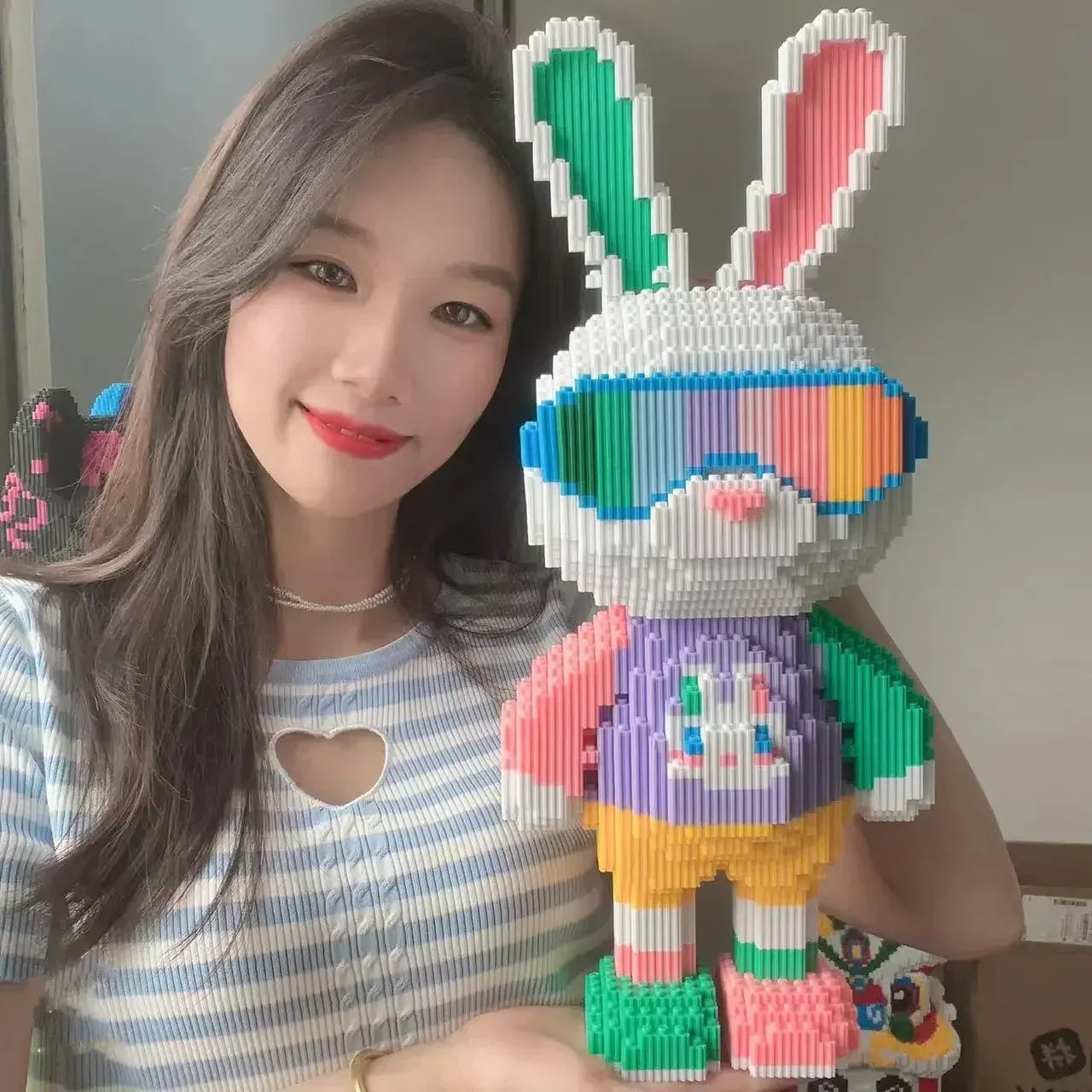 Kids Toy Candy Rabbit Colorful and Cute 3D Mini DIY Model Desktop Decoration Building Block Micro Bricks Christmas Birthday Gift
