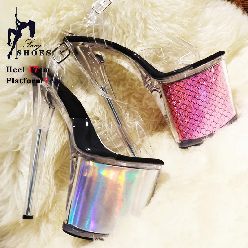 New Pattern Superior Quality Super High Heel Ladies Shoes High Heel Ladies Shoes 17CM/7inches Crystal Thin Heels Sandals Wedding