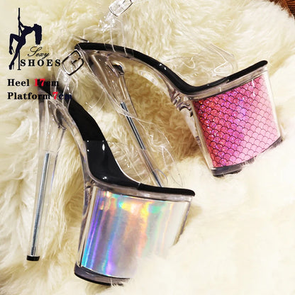 New Pattern Superior Quality Super High Heel Ladies Shoes High Heel Ladies Shoes 17CM/7inches Crystal Thin Heels Sandals Wedding
