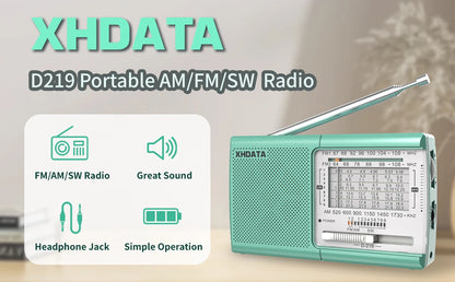 XHDATA D219 Portable Radio AM FM MW Shortwave Worldband Receiver DSP High Sensitivity 1kHz Fine Tuning Radio AA Battery Powered