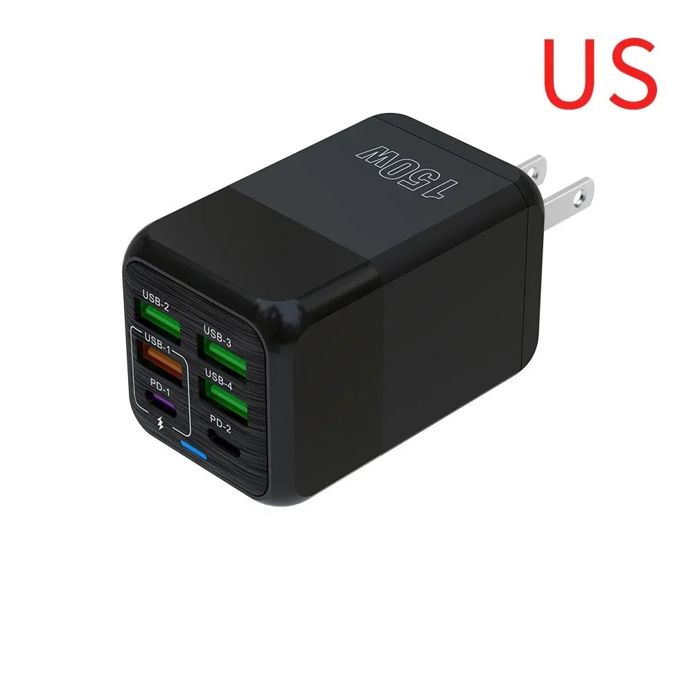 150W Multi Port USB Charger 6 Ports Fast Charge Phone Charger Wall Adapter For iPhone Samsung Xiaomi EU/US/UK Plug Quick Charger