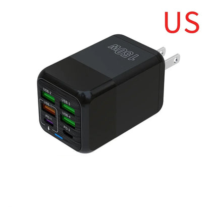 150W Multi Port USB Charger 6 Ports Fast Charge Phone Charger Wall Adapter For iPhone Samsung Xiaomi EU/US/UK Plug Quick Charger