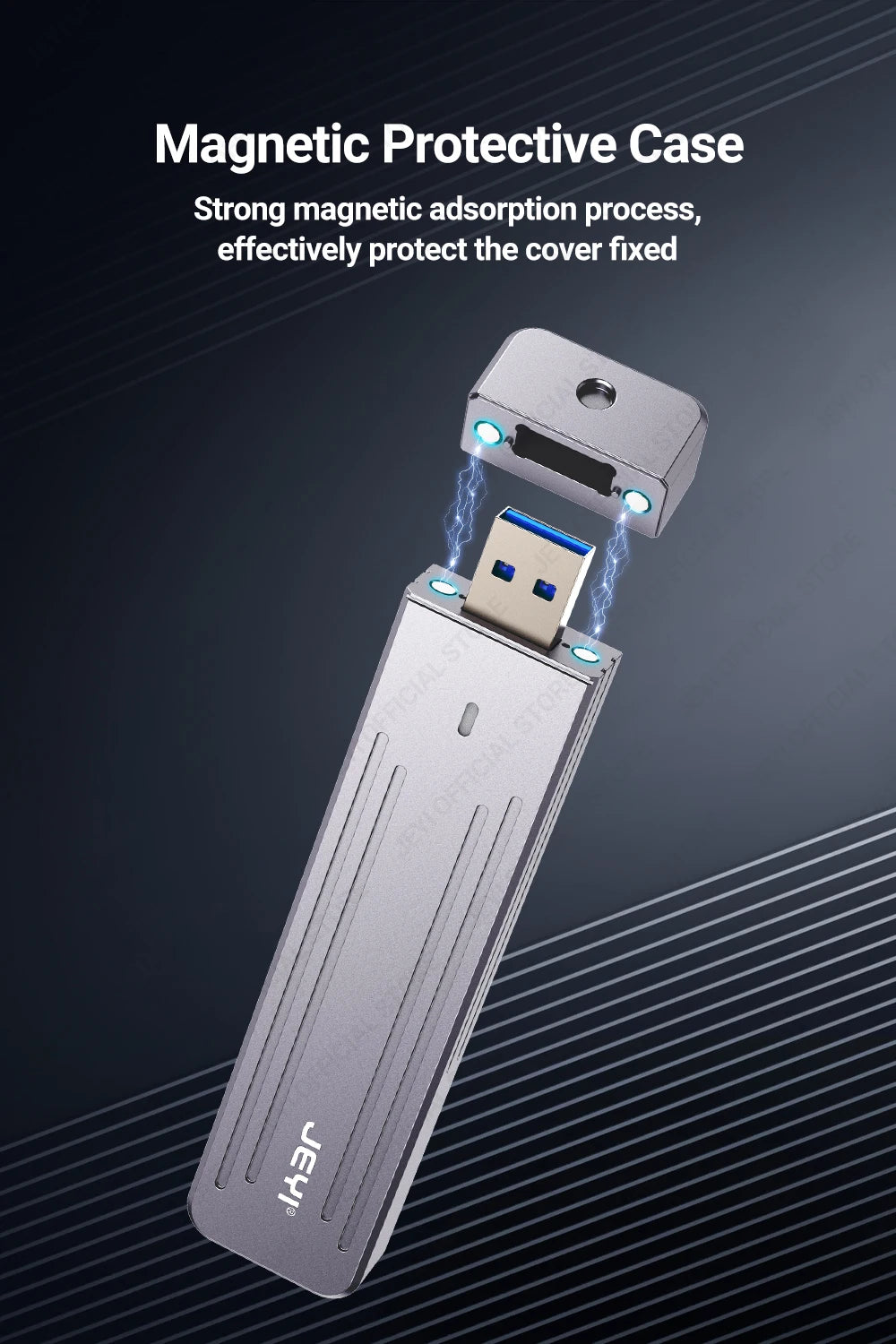 JEYI M.2 NVMe(USB 3.2 10Gbps)Direct-attach  Enclosure,USB-A Plug In-line Aluminum 2242 2280 SSD Case With Magnet Protective Case