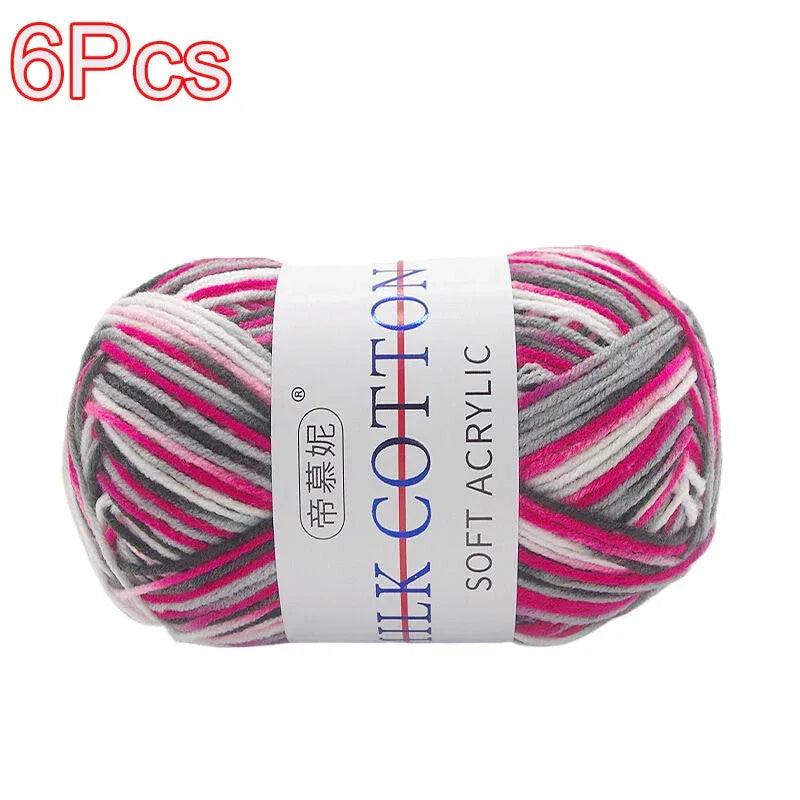 6Pcs Dyed Milk Sweet Soft Cotton Crochet Wool Yarn Thick Yarn Fiber Hand Knitting Wool Crochet Yarn Threads for DIY Sweater