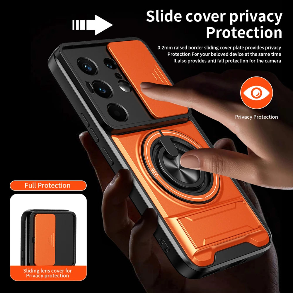 KEYSION Magnetic Phone Case for TECNO Camon 50 Pro 50 Ultra 5G Slide Camera Protection Upright Kickstand Ring Shockproof Cover