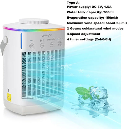 Air Conditioner Portable Desktop Air Cooler Fan with LED Night Light & Humidifier, Mini Mist Cooling Fan for Office Home