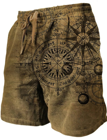 Men's Beach Pants Compass 3D Printed Shorts Men's Summer Breathable Shorts Fitness Street Shorts Men's Ropa Hombre