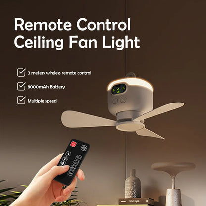 Multifunctional Ceiling Fan with Night Light 3 Speed Wind Adjustable Remote Control Outdoor Portables Camping Ceiling Fans Light