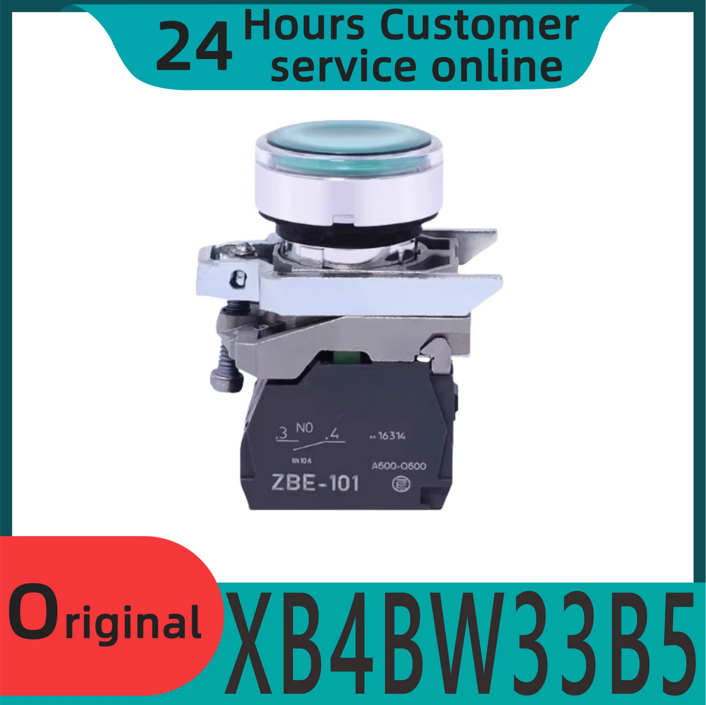 Brand new original XB4BW33B5 with light button LED 24V green flat head metal 1NO+1NC