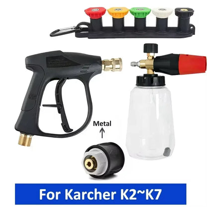 High Pressure Washer Gun & Foam Cannon Kit - 1/4" Quick Connect with M22-14 Adapter for Karcher K/Nilfisk/Bosch Washer