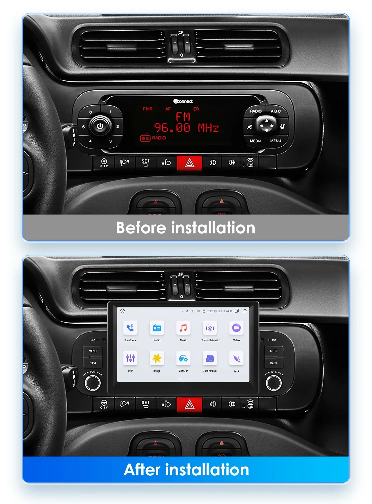 Hizpo 2Din 7inch Android14 Car Radio for Fiat Panda 2013 - 2020 GPS Navigation 4G BT Carplay RDS DSP SWC UI7862 Multimedia
