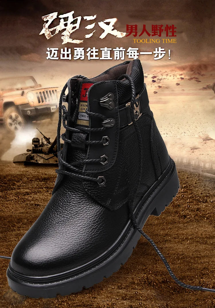 2025 Man's Genuine Leather Boots Winter Snow Shoes Wool Inner Anti Slip Father Ankle Boots Waterproof Man Snow Boots