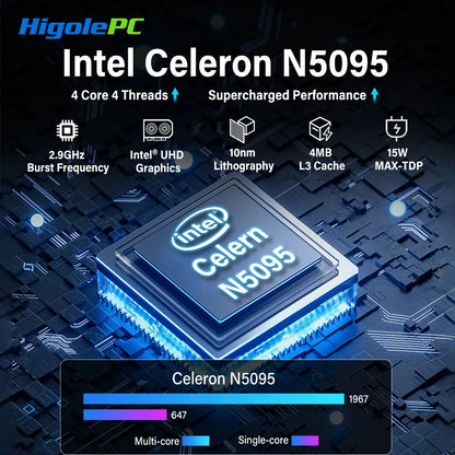Higole F10 10.1'' Fanless Mini PC Intel N5095 Windows 11 WiFi5 8GB 128GB 5000mAh 4K RS-232 RJ45 Laptop Desktop PC Mini Computers
