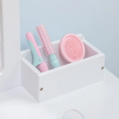 Zonekiz Dressing Table for Girls 3-6 Years Old with Stool and Mirror 60X40X95 cm White