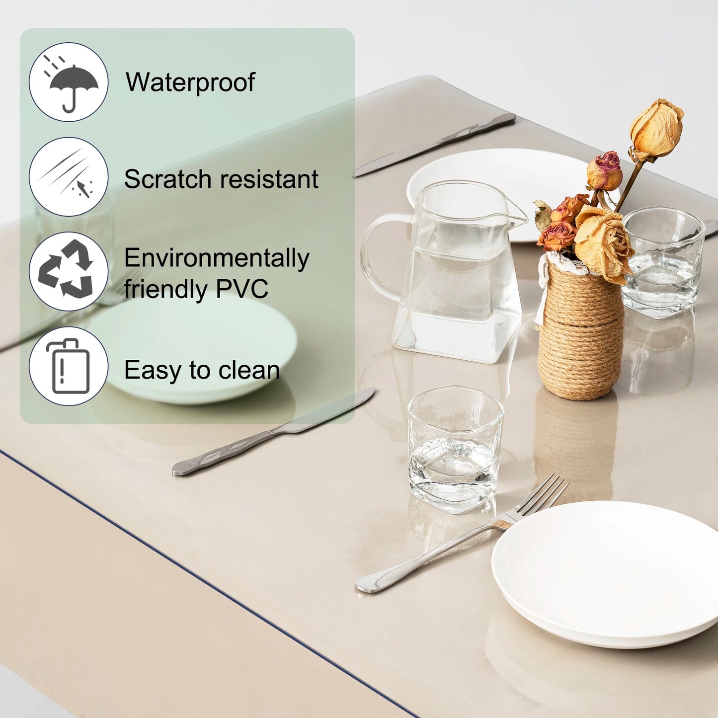 2mm Rectangular Table Film Crystal Clear PVC Transparent  Waterproof Tablecloth Christmas Decoration High Gloss Protector Cover