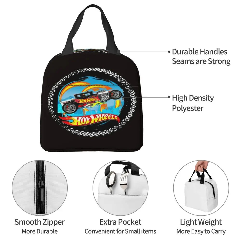 Custom Hot Wheels For Fans Thermal Insulated Lunch Bag Cartoon Sport Car Portable Lunch Container Travel Multifunction Food Box