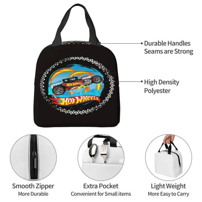 Custom Hot Wheels For Fans Thermal Insulated Lunch Bag Cartoon Sport Car Portable Lunch Container Travel Multifunction Food Box