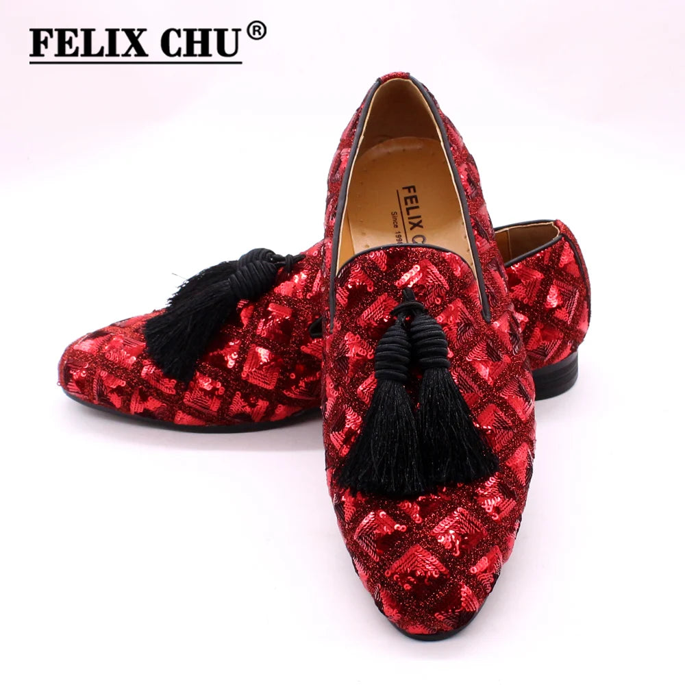 Fashion Designer Spring Summer Mens Tassel Loafers Weding Casual Shoes Black Red Luxury Brand Men's Dress Fashion Shoes for Men