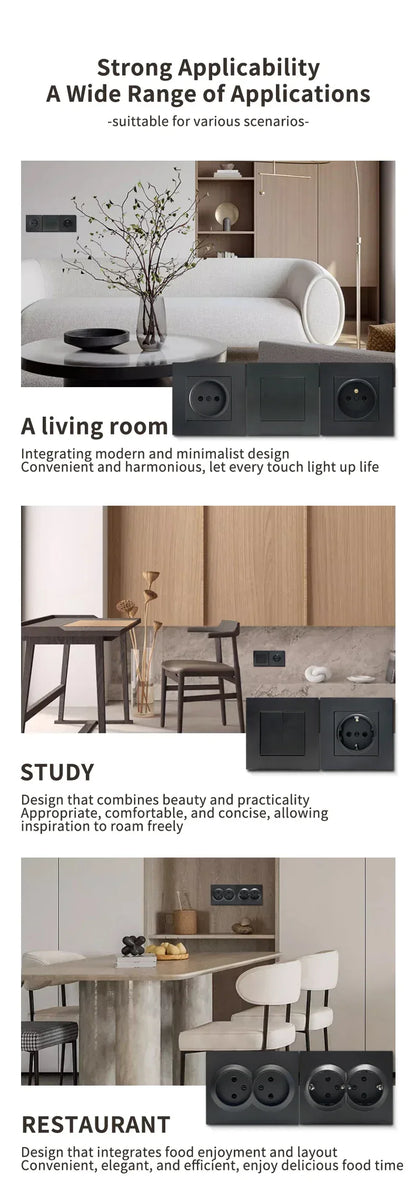 Black 250V With Ground Paint Plastic Plugs Socket AC EU Standard Flame Retardant Electrical Outlets Classic Wall Embedded Socket