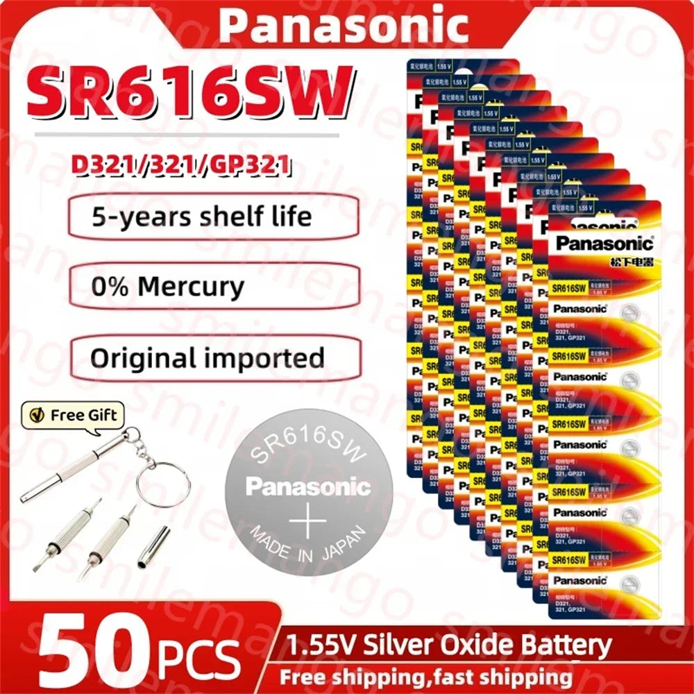 Panasonic 2-50PCS SR616SW 1.55V Watch Battery 321 D321 GP321 Longines Rossini Armani quartz Silver oxide Button Cell