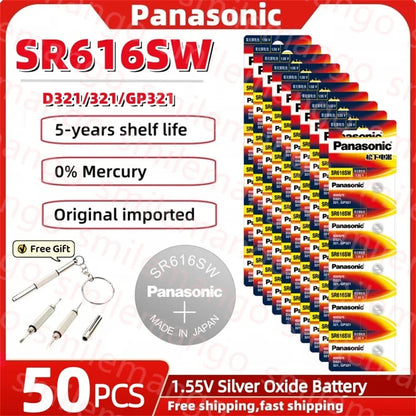 Panasonic 2-50PCS SR616SW 1.55V Watch Battery 321 D321 GP321 Longines Rossini Armani quartz Silver oxide Button Cell