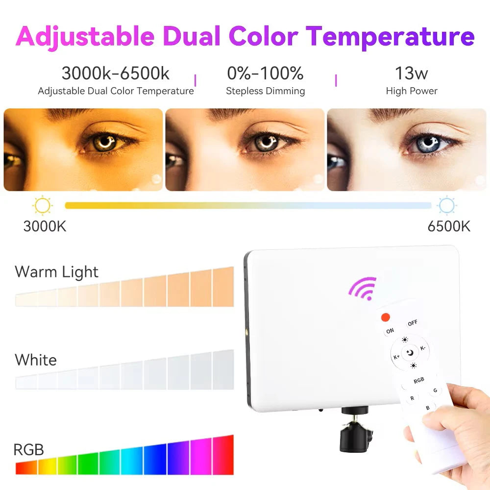 10inch RGB LED Photography Video Light Panel Lighting Photo Studio Lamp Kit Remote Control For Shoot Live Streaming Tripod Stand