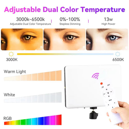 10inch RGB LED Photography Video Light Panel Lighting Photo Studio Lamp Kit Remote Control For Shoot Live Streaming Tripod Stand