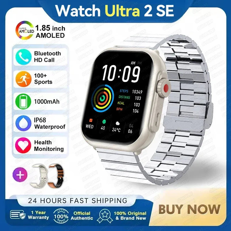 Watch Ultra 2 SE Men Women 1000mAh AMOLED Heart Rate 100+Sport Bluetooth Call GPS Track Waterproof Smart Watch For IOS Android