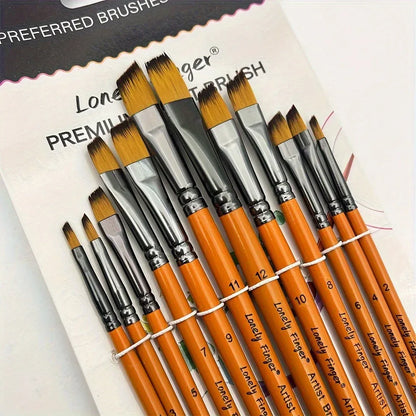 12pcs Premium Angular Paint Brushes - High-Quality Nylon Hair Angled Watercolor Brushes for Acrylics, Watercolors, Gouache